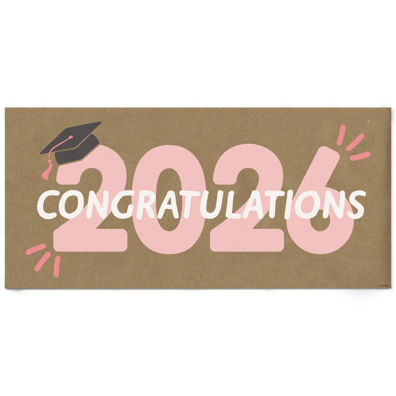 Big Dot of Happiness Rose Gold Class of 2026 Graduation Kraft Paper Banner, Congratulations 2026 Pink Printed Brown Paper Party Sign Decoration – 1 Ct